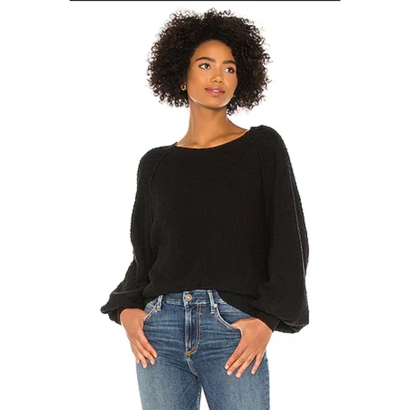Free People Tops - Free People Found My Friend Boucle Pullover Slouchy Black Sweatshirt Womens XS